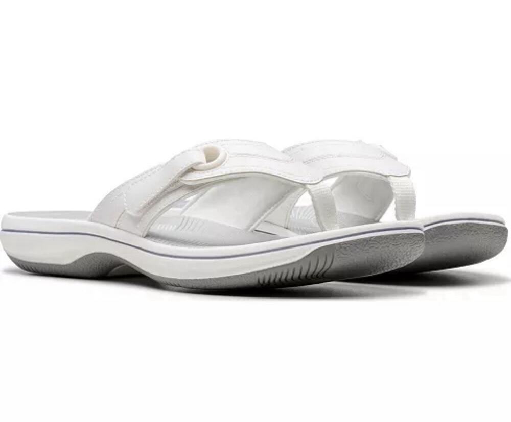Clarks Cloudsteppers Breeze Reyna Flip-Flop Sandals White Women’s Sz 7 M New